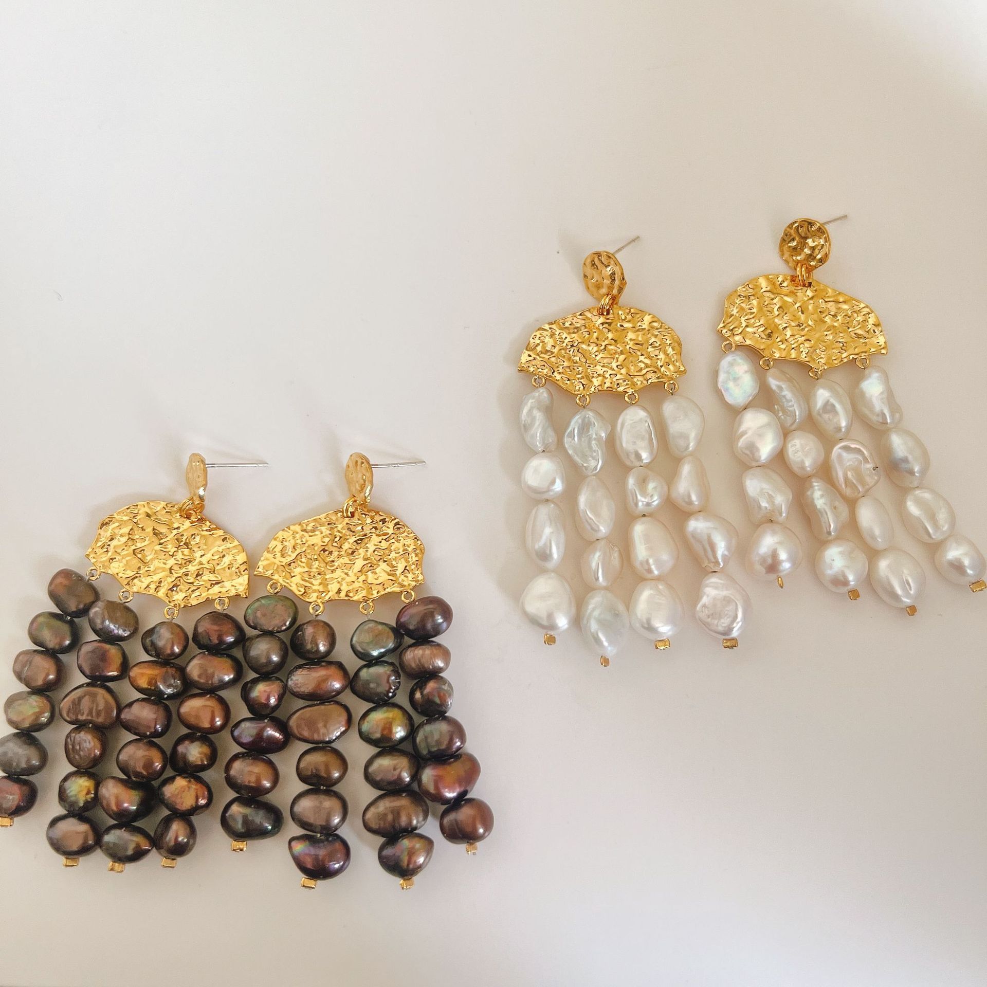 Tassel Earrings Boho - Brass With 18K Gold Real Pearl