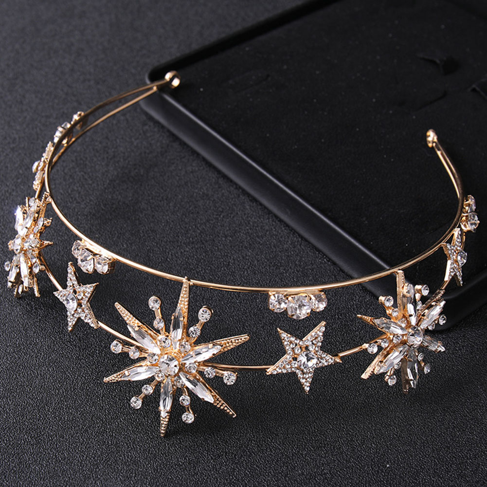 Women'S Wedding Accessories - Star Shapedcrown Sparkling Rhinestone Double Layer