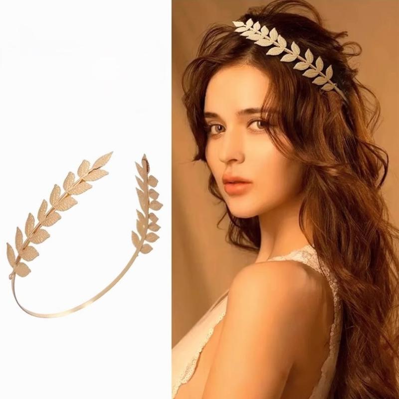Women'S Wedding Accessories - 【B】Retro Gold Color Leaf Headband Headpiece