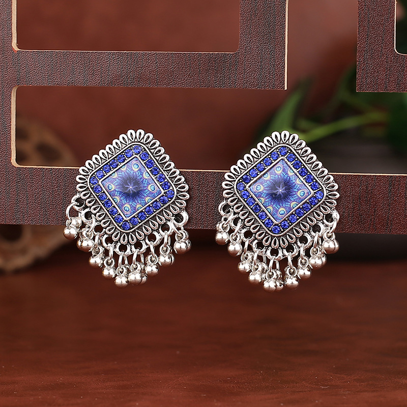 Vintage Ethnic Silver Color Sq - Tassel Earrings Boho 评论和价格