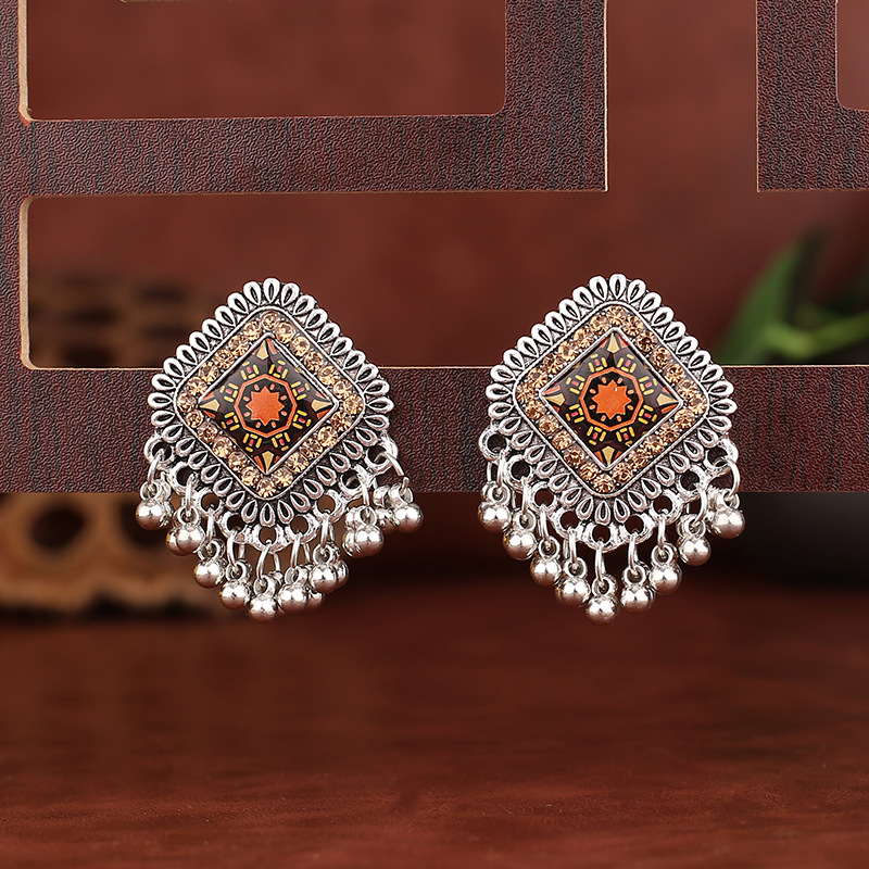 Vintage Ethnic Silver Color Sq - Tassel Earrings Boho 评论和价格