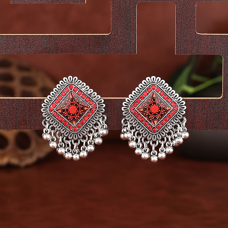 Vintage Ethnic Silver Color Sq - Tassel Earrings Boho 评论和价格