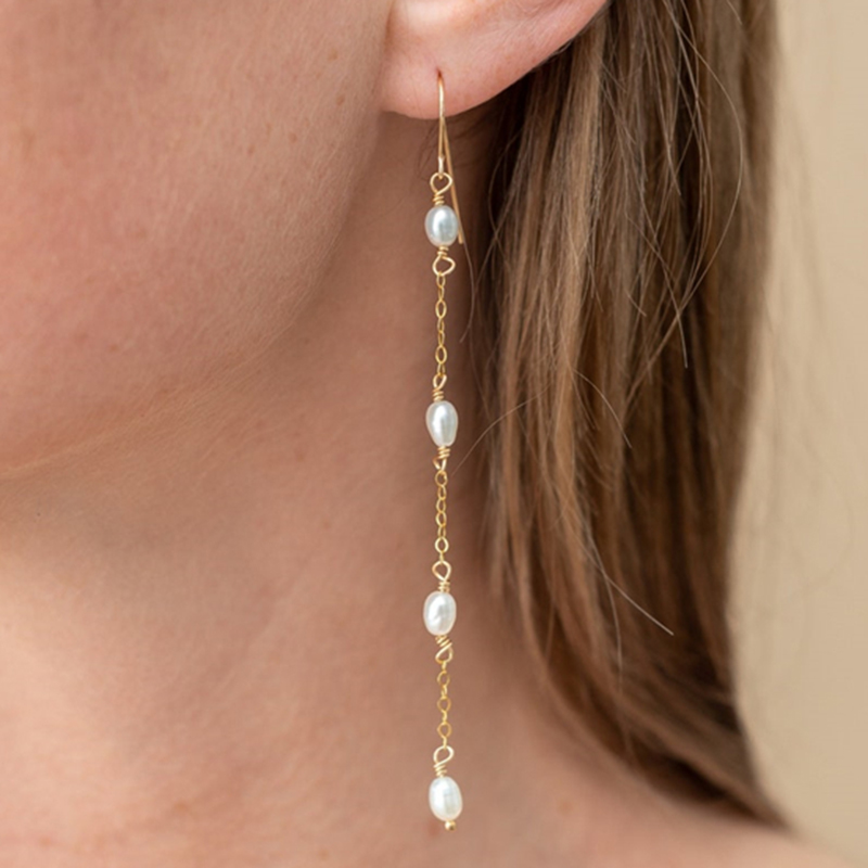 14K Gold Filled Natural Pearl  - Tassel Earrings Boho 评论和价格