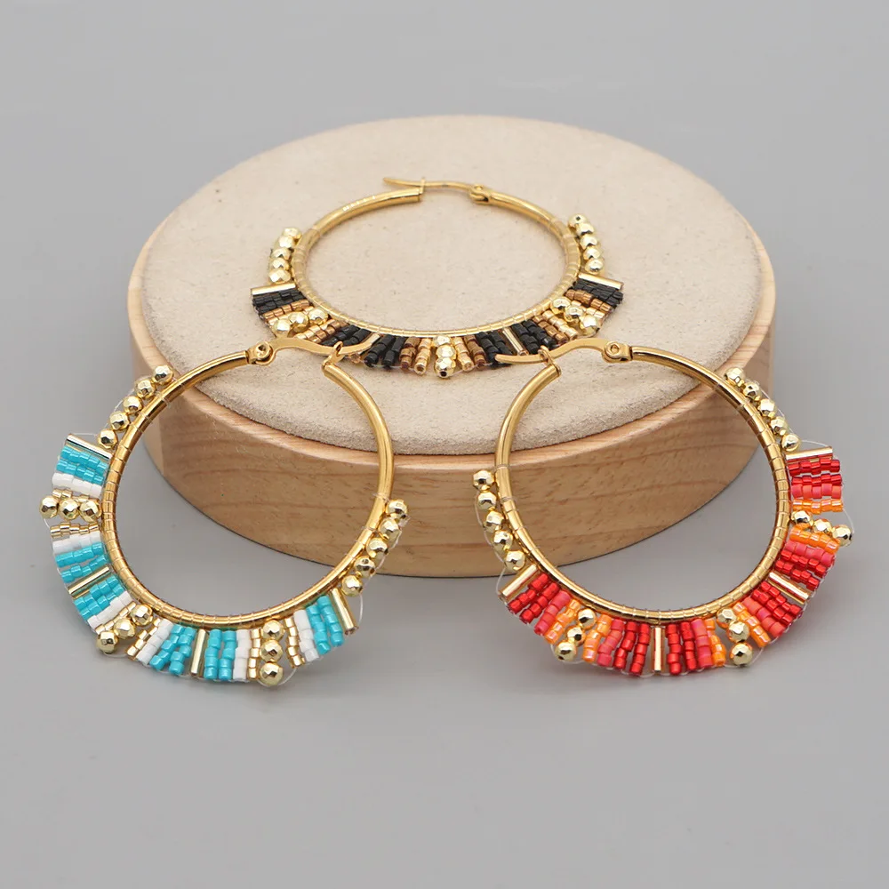 Big Circle Earrings  Hand bead - Tassel Earrings Boho 评论和价格