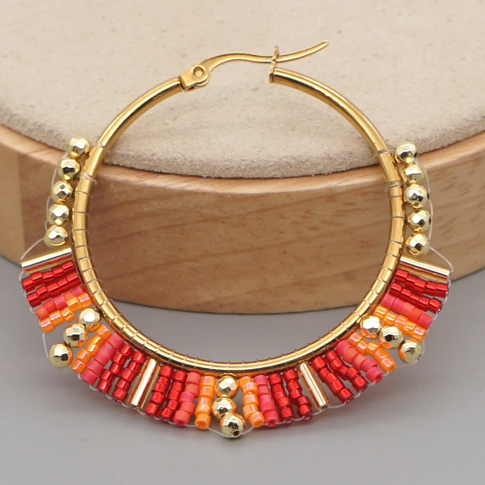 Big Circle Earrings  Hand bead - Tassel Earrings Boho 评论和价格
