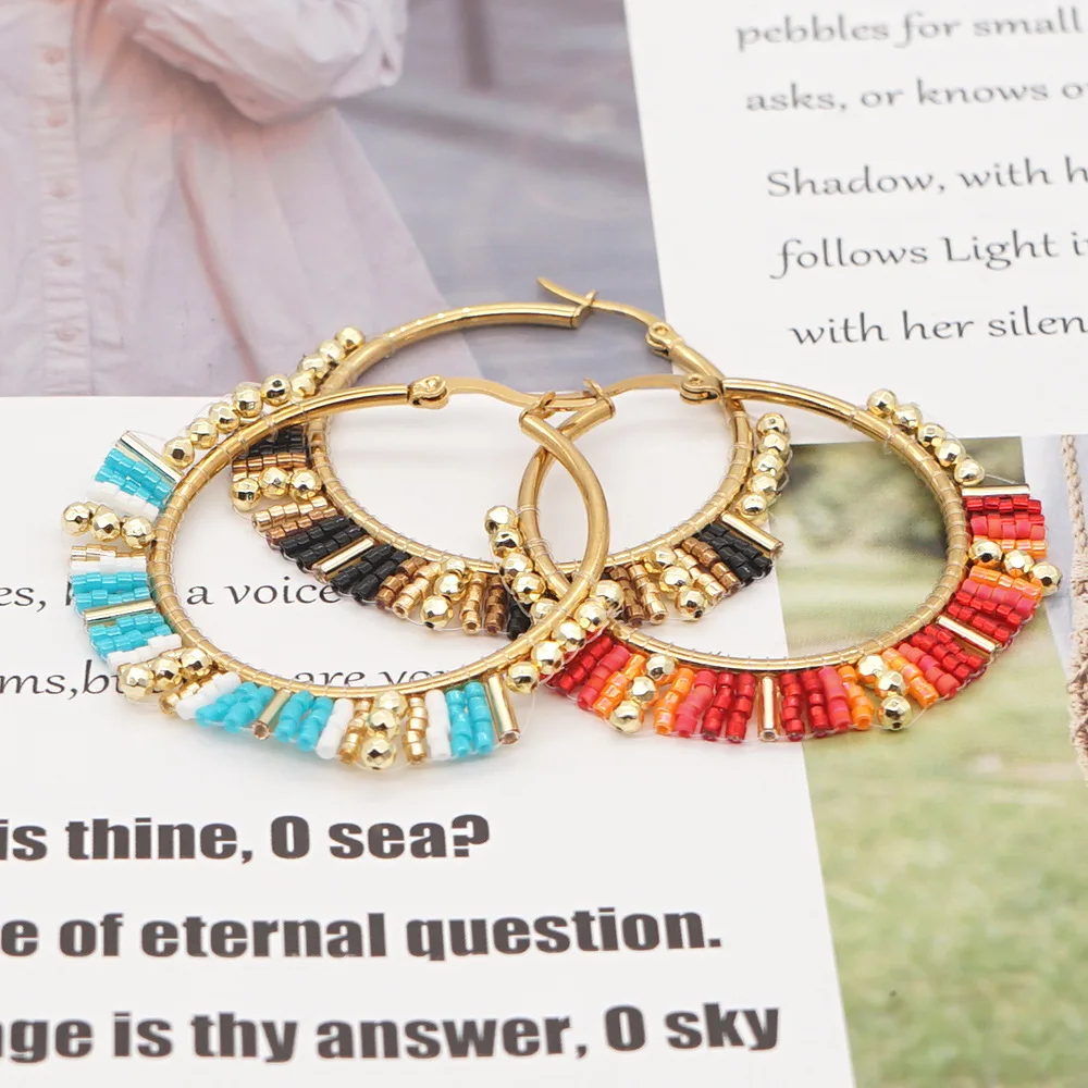 Big Circle Earrings  Hand bead - Tassel Earrings Boho 评论和价格
