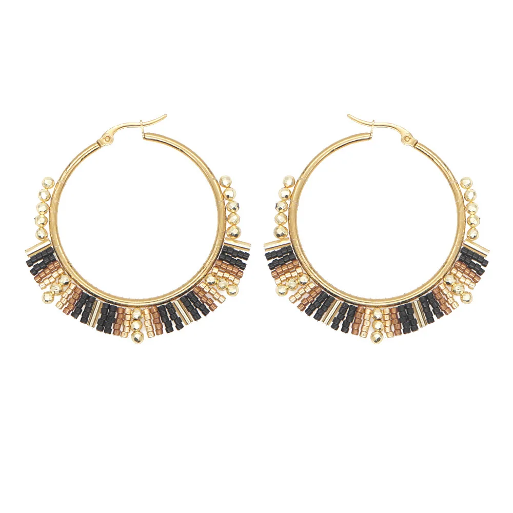 Big Circle Earrings  Hand bead - Tassel Earrings Boho 评论和价格