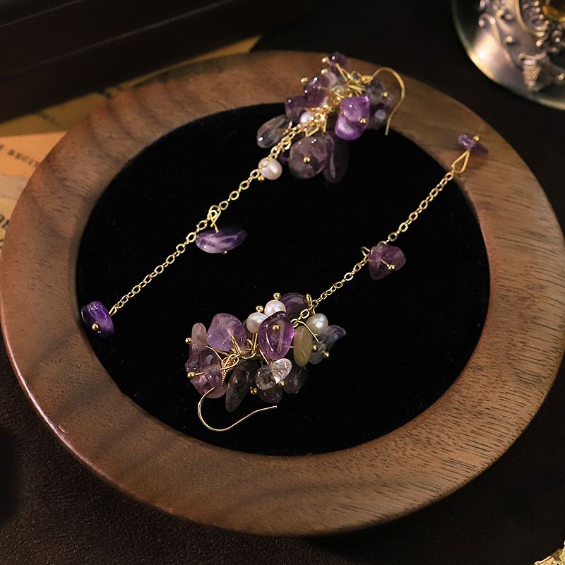 GLSEEVO Natural Amethyst Fresh - Tassel Earrings Boho 评论和价格